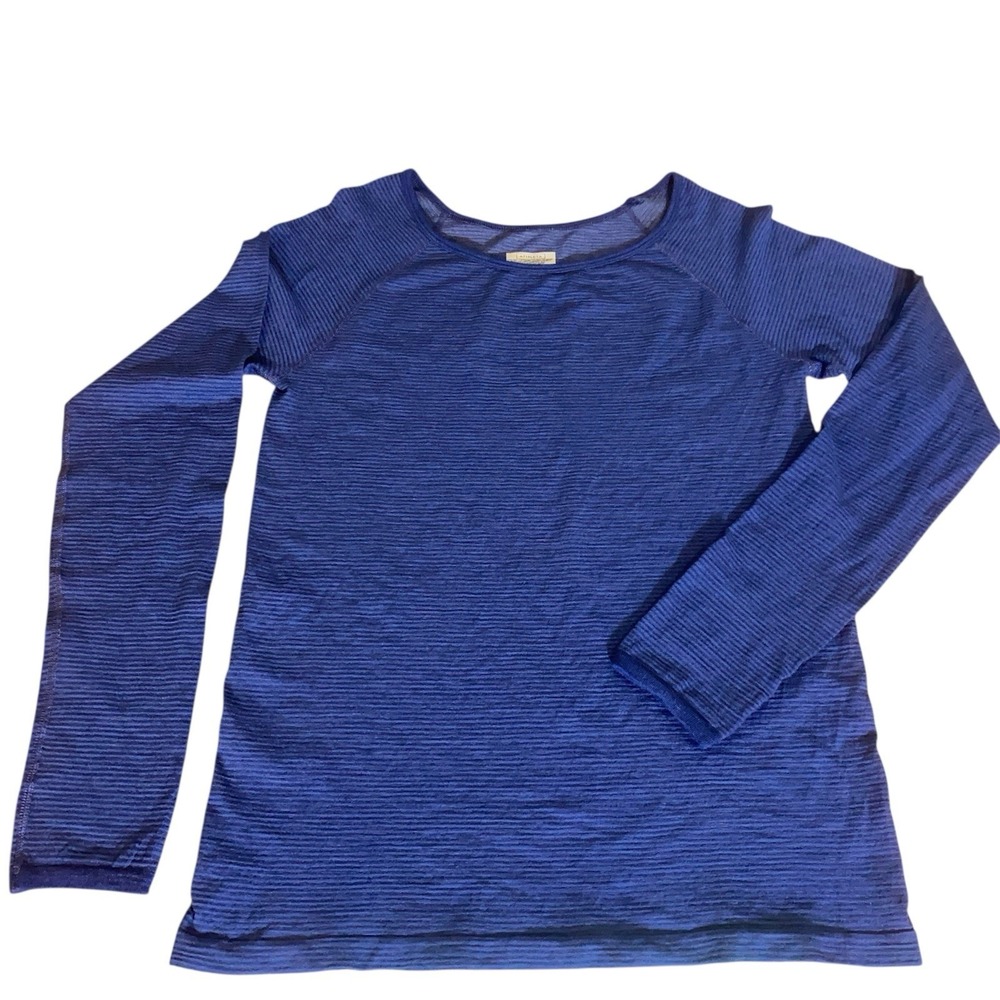 Athleta Blue Textured Long Sleeve Active Top Wool Blend XL